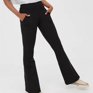 OFFLINE By Aerie The Hugger High Waisted Foldover Flare Legging Black XS